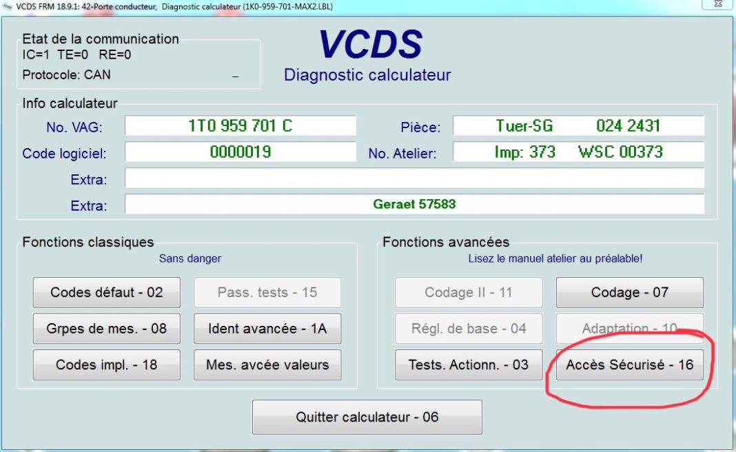 Code sécurité VCDS